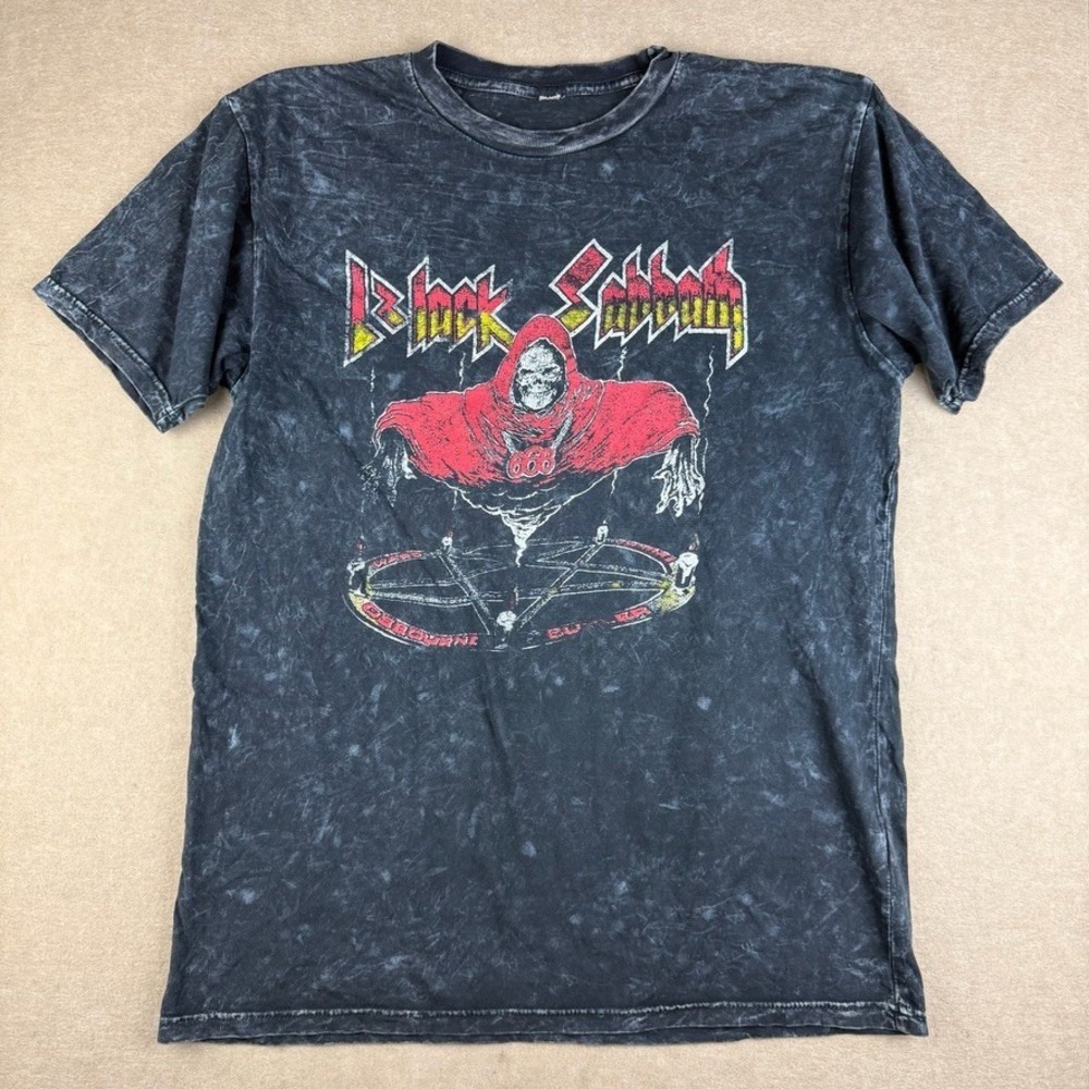 Black Sabbath Shirt Mens M Black 666 Grim Reaper Heavy Metal Distressed Graphic